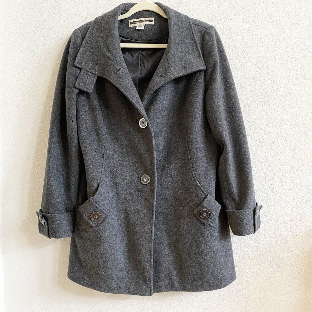 Kristen Blake Wool Coat Size M Knee Length Charcoal Gray Pockets Classic Lined